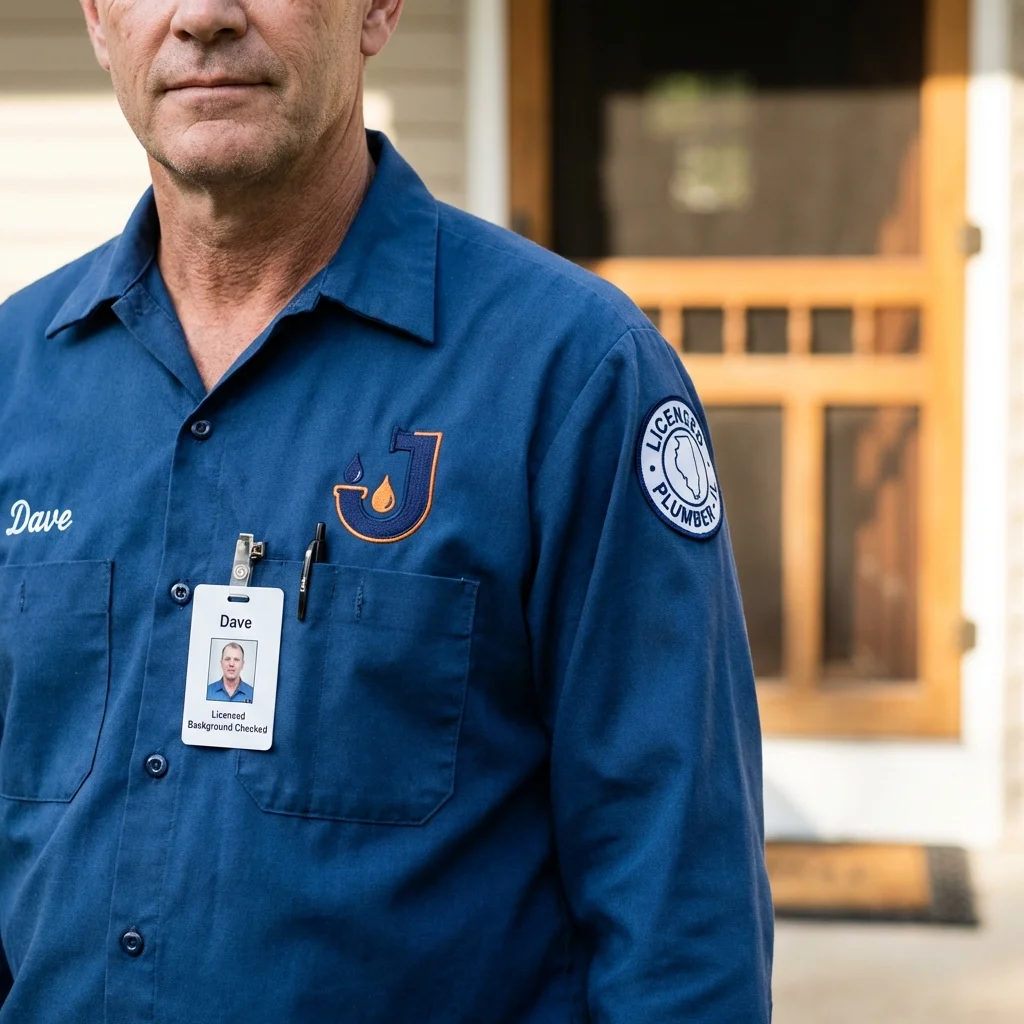 Licensed plumber showing ID badge in Grantsburg, WI
