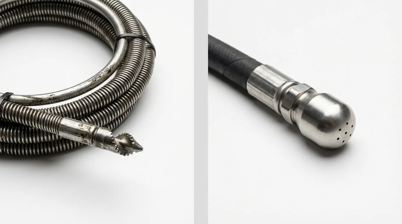 Drain snake cable and hydro jetting nozzle used for drain cleaning in Grantsburg, WI