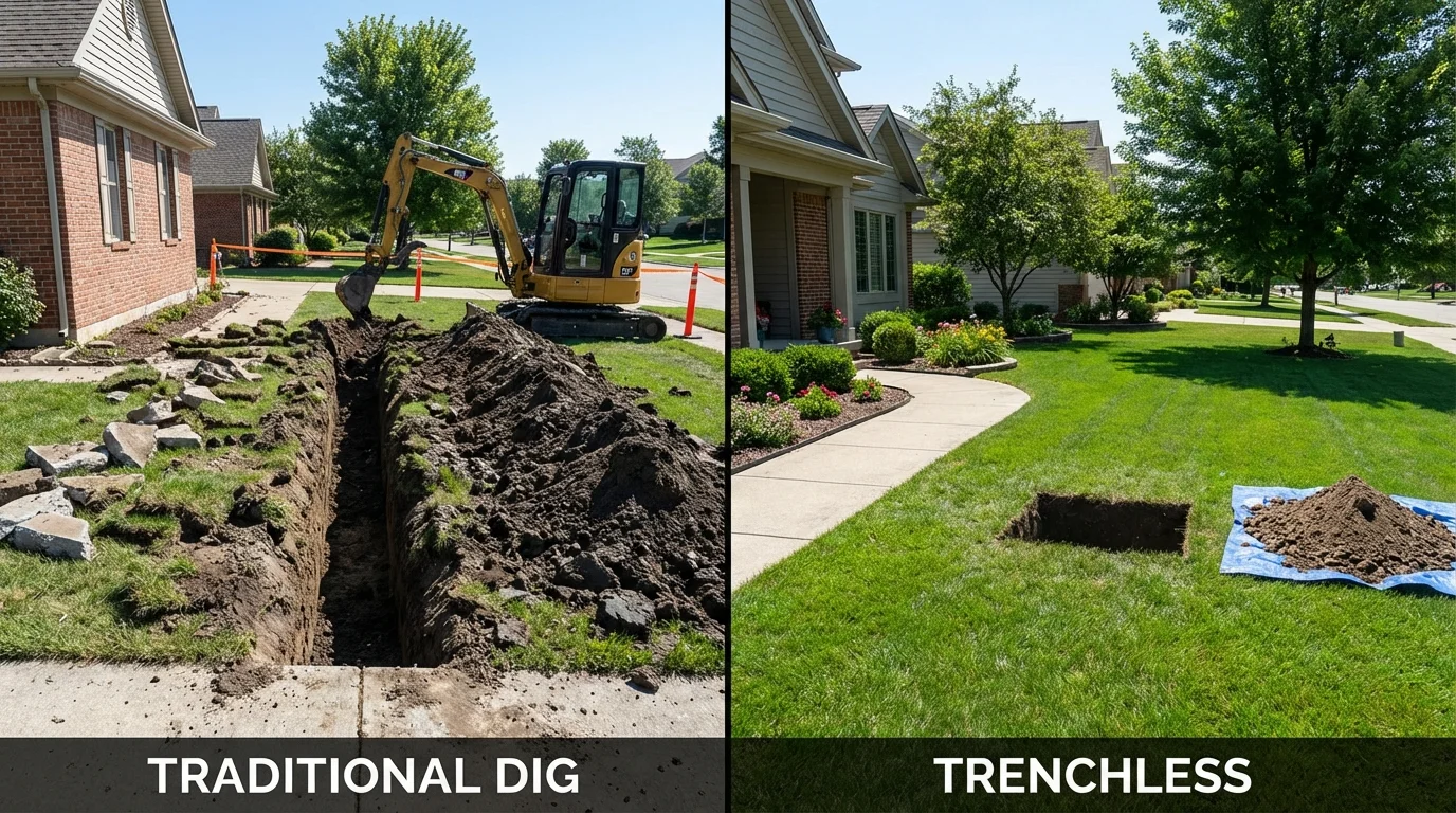 Trenchless sewer repair with minimal yard damage versus traditional excavation in Grantsburg, WI